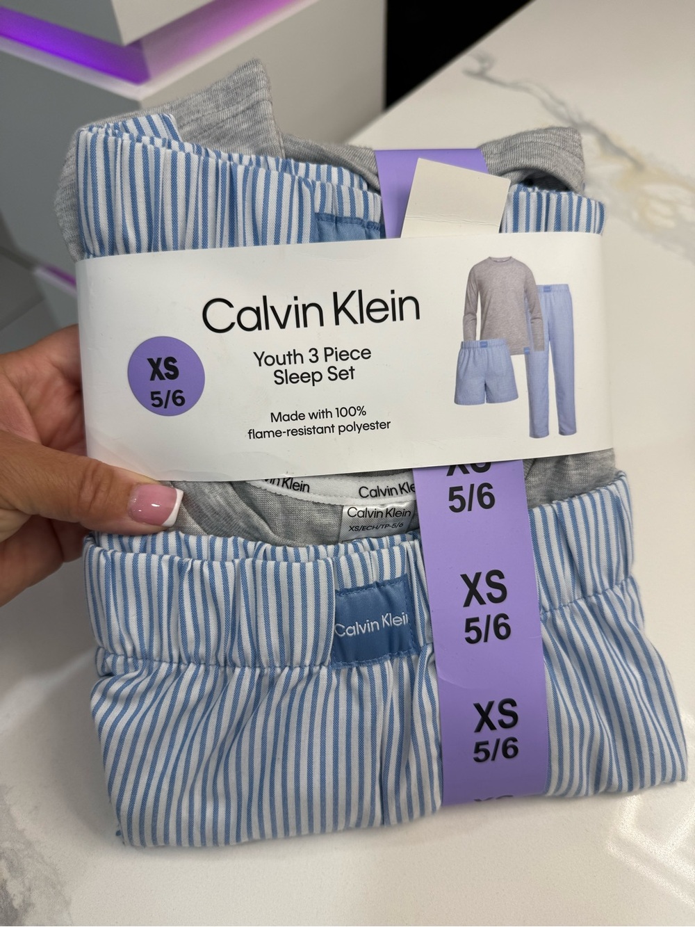 Calvin Klein girls 3-Piece Sleep Set in Light Blue & Gray NWT size 5/6